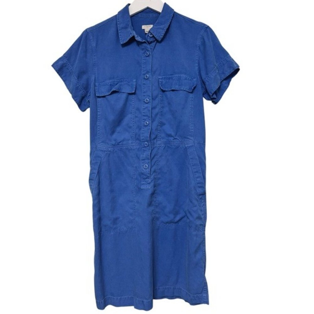 J. Crew Dress Size 8 Blue Oxford Shirtwaist Button-Up Safari Short Sleeve Preppy